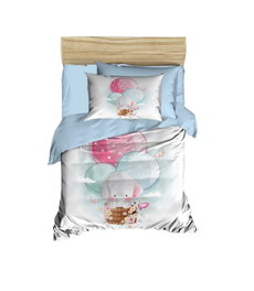L'essentiel linge de maison PH160 Juego Funda Nórdica Bebé 100x150 cm, Sábana 120x150 cm, Funda Almohada 35x55 cm (2 Piezas), Microsatén y Algodón, Lavable a 40°C, Azul y Rosa
